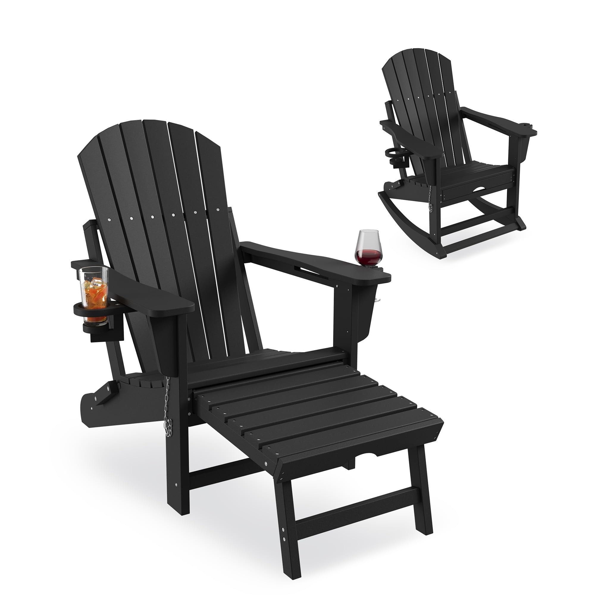 Outdoor Furniture Rocking Chair - Sedie a dondolo pieghevoli con poggiapiedi,